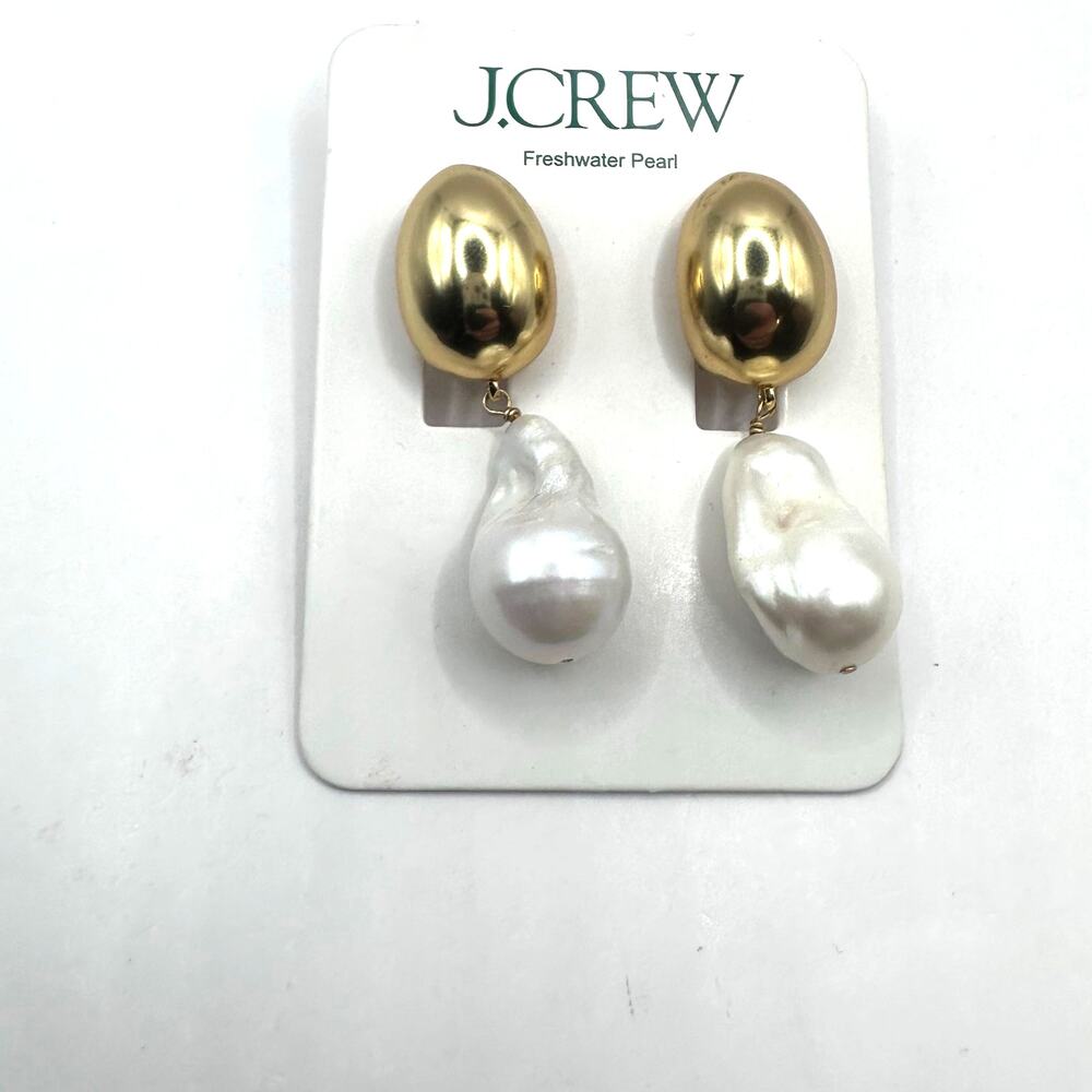 J Crew Freshwater Pearl Drop Earring Gold White BO957 Beach Preppy Jewelry - Picture 5 of 9